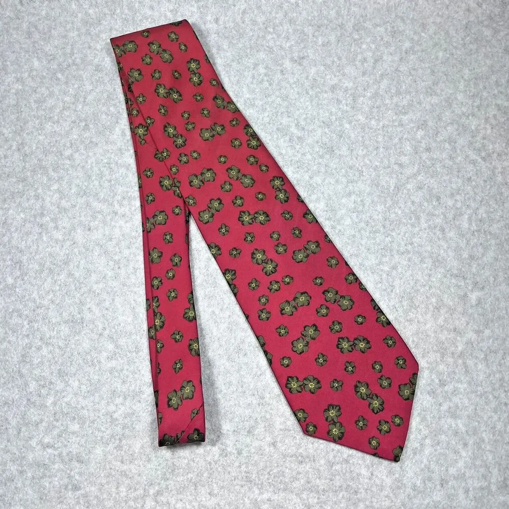 Banana Republic Mens 100%‎ Silk Tie Red Floral Geometric Necktie Made In Italy